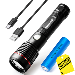 Lumencraft 600 lumen Easy Use LED Flashlight - USB Rechargeable with 18650 Battery - 600 Lumen