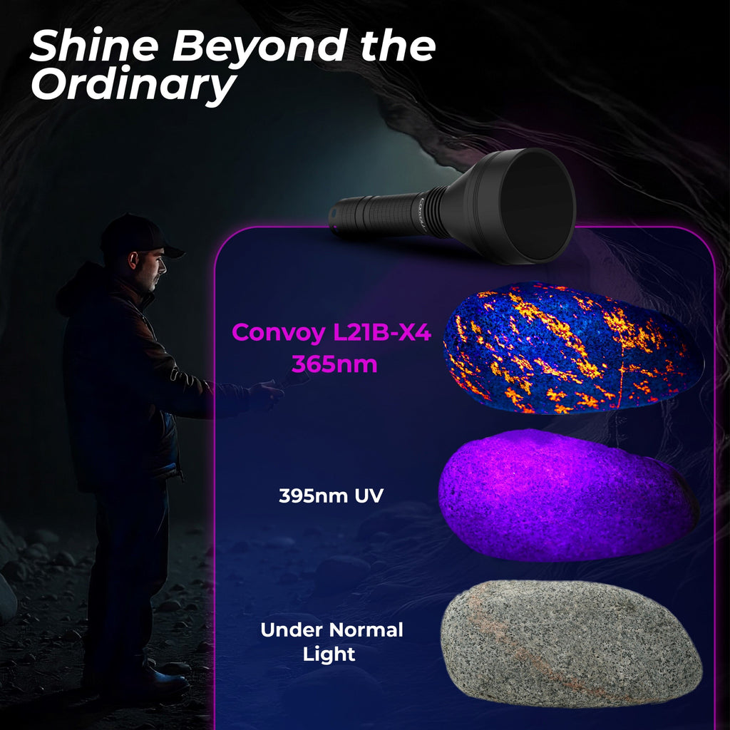 Convoy L21B-X4 365nm UV Flashlight with ZWB2 Filter By Lumencraft - Long Range, - Enhanced LED Chip - Blacklight Flashlight